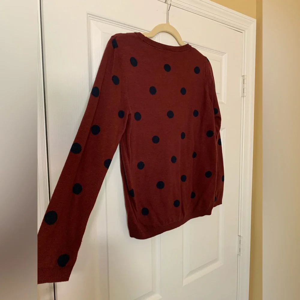 Ann‎ Taylor Burgundy and Navy Polka Dot Sweater Large Casual Preppy Academia